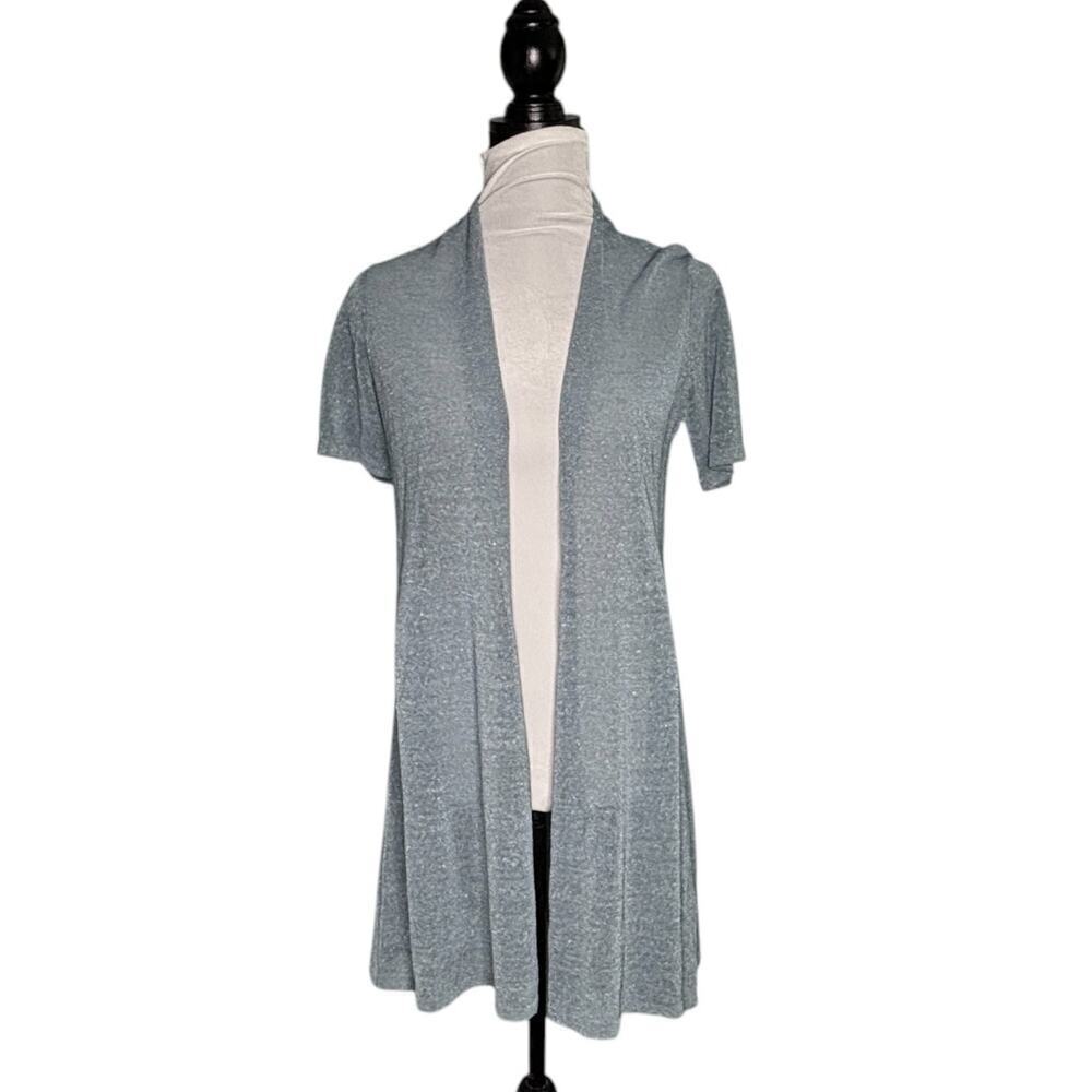 Eileen Fisher Short Sleeve Open Cardigan Duster Blue Sparkle Size Small